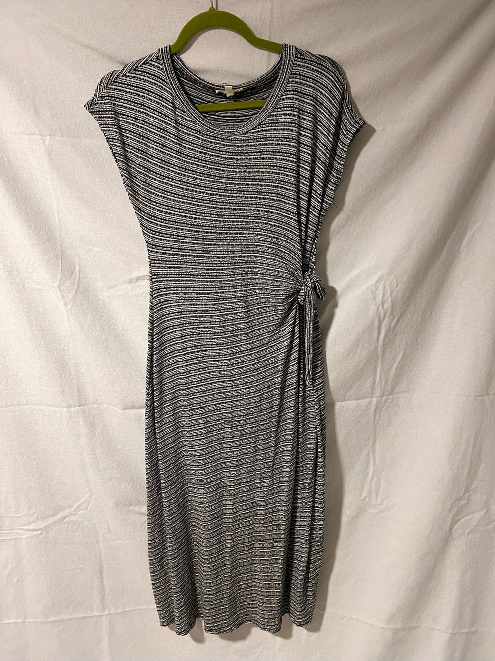 See You Monday Black & White Striped Midi Dress with Side Tie Detail size SM